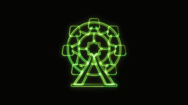 Ferris Wheel Icon Neon Seamless Loop 4K with Black Background Animated Promotional Typography for Video Editing