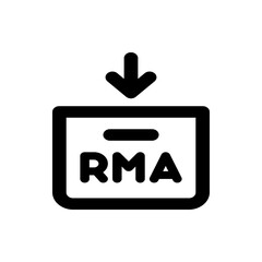 Black rma box with a slot and an arrow pointing down indicating a return merchandise authorization process