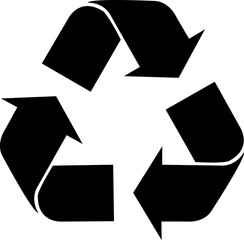 Recycling. Three curved arrows following each other in a circle forming a triangle. The material is suitable for recycling - made from recycled material. Warning symbol. Marking on packaging.