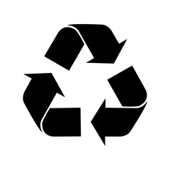 Recycling. Three curved arrows following each other in a circle forming a triangle. The material is suitable for recycling - made from recycled material. Warning symbol. Marking on packaging.