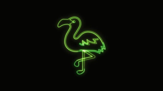 Flamingo Icon Neon Seamless Loop 4K with Black Background Animated Promotional Typography for Video Editing