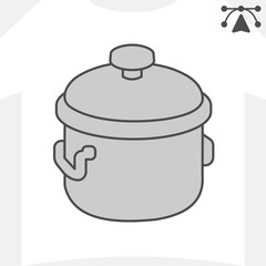 Saucepan with lid and two handles isometric icon, cooking pot concept. Vector graphics. Cookware sign and editable stroke, outline style icon for mobile or web design.