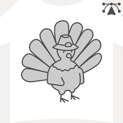 Turkey with spread tail and farmer hat isometric icon, thanksgiving day concept. Vector graphics. Turkey bird sign and editable stroke, outline style icon for mobile or web design.