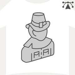 Farmer avatar isometric icon, agriculture concept. Vector graphics. Man with wild west hat sign and editable stroke, outline style icon for mobile or web design.