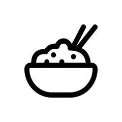 Illustration of a bowl filled with food and chopsticks, simple black and white line drawing style design
