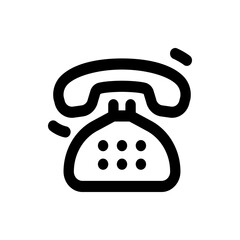 Illustration of a vintage telephone with handset and button keypad in black and white outline style
