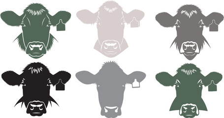 Six abstract stylized cow heads showing different color variations for farming agriculture vector