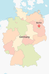Vector graphic artwork suitable for print and web containing flat detailed map of GERMANY