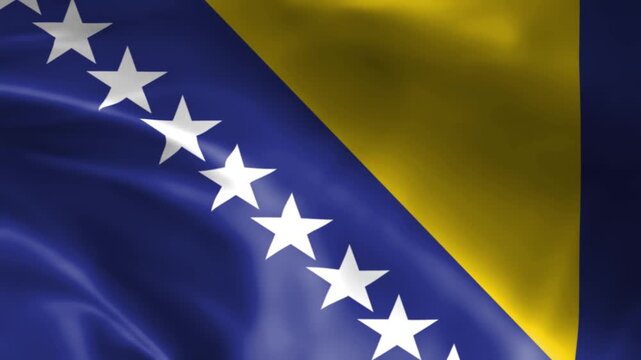 realistic waving flag of bosnia and herzegovina with blue field yellow triangle and white stars pattern