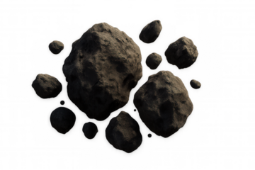 Asteroid field floating in space representing astronomy, science, cosmic travel, and exploration, transparent background