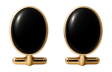 Oval onyx cufflinks featuring gold-tone swivel back closures.