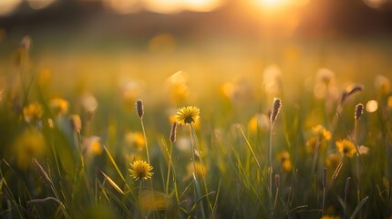 Yellow flowers in the morning, Field of flowers