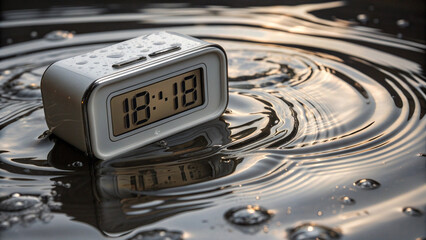 Clock Floating in Water Surreal Concept
