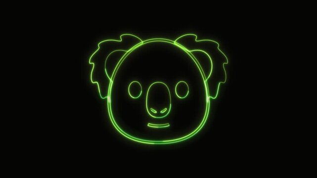 Koala Icon Neon Seamless Loop 4K with Black Background Animated Promotional Typography for Video Editing
