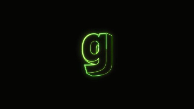 Alphabet g Neon Text Seamless Loop 4K with Black Background Animated Promotional Typography for Video Editing