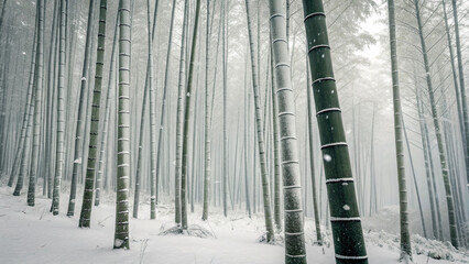 Snowy Forest Landscape with Tall Trees