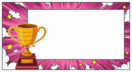 A champion illustration of a golden trophy cup award for a winner's victory success on a pop art background