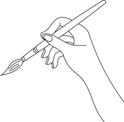 hand holding a brush line art vector