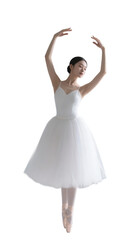 Naklejka premium A ballet dancer in a white tutu is captured in an elegant pose, showcasing the beauty and grace of ballet dancing.