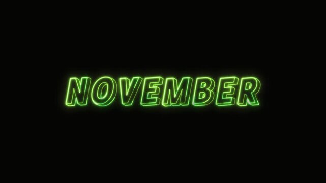 November Neon Text Seamless Loop 4K Black Background Animated Promotional Typography for Video Editing