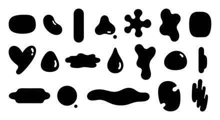 Versatile collection of minimalist black graphic shapes, organic liquid splatters, and irregular abstract blobs. Ideal for contemporary design, branding, and artistic compositions