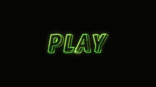 Play Neon Text Seamless Loop 4K Black Background Animated Promotional Typography for Video Editing