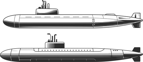 Military Submarine Side View Vector Illustration