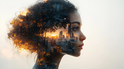 Captivating urban landscape intertwined with a woman's silhouette Generative AI