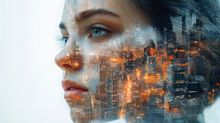 Urban beauty merges with city lights at dusk Generative AI