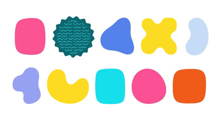 Vibrant abstract organic shapes collection, modern graphic design elements. Playful colorful blobs and unique forms perfect for digital projects and creative compositions