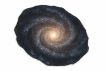 Spiral galaxy with a bright core, showing stars and nebulae in the universe on a transparent background
