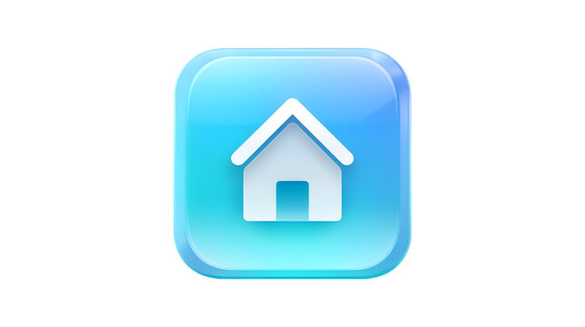 A sleek modern home icon featuring a white house symbol inside a glossy blue and turquoise rounded square button perfect for a user interface