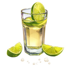 Tequila shot glass with lime and salt beverage photography minimalist top-down view refreshing concept