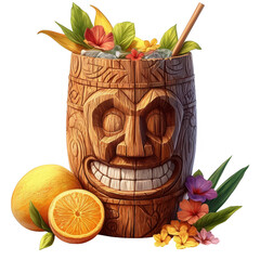 Tropical tiki drink creation home bar beverage photography bright environment close-up luau concept