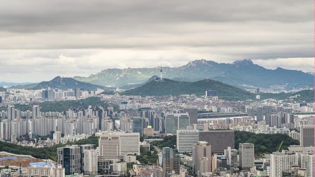 Seoul Summer Timelapse with Panoramic Cityscape under Cloudy Sky