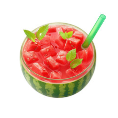 Refreshing watermelon juice in creative watermelon-shaped cup studio setting digital artwork fresh and vibrant