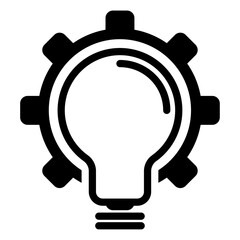 Creative light bulb icon with gear symbolizing innovation and problem-solving.
