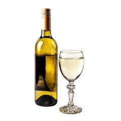 Elegant wine bottle and glass set studio photography minimalist concept