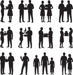 Silhouettes of People Holding Serving Trays on Transparent Backgrounds