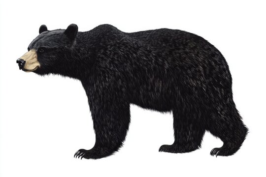 Black bear walking isolated on white background in side view