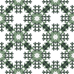 Seasonal seamless geometric snowflake texture on white. Elegant vector pattern for banners, greeting cards, Christmas and New Year cards, invitations and paper packaging.