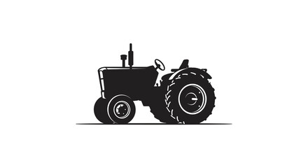 Classic agricultural tractor depicted as a bold black silhouette against a clean white background symbolizing farming and rural life silhouette