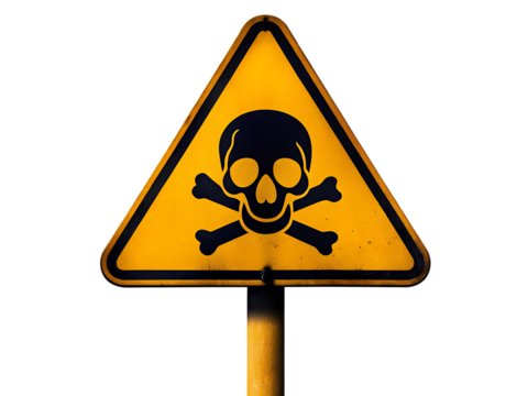 skull and crossbones danger sign isolated on white background, png, ai generated