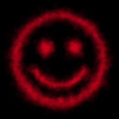 Red smoky smiley face with glowing fog effect on transparent background for expressive emotive digital illustration use
