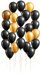 A collection of black and gold balloons for celebration or party