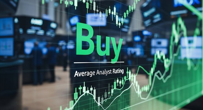 Stock market analysis with a prominent buy signal and fluctuating charts