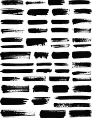 A collection of black brush strokes of varying lengths and widths