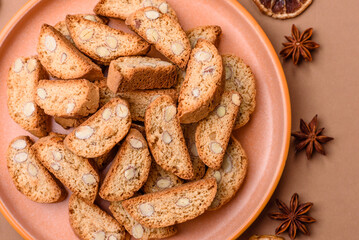 Italian cantuccini cookies with almonds, a sweet biscuit dessert. Cantuccini cookies