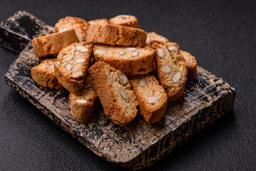 Italian cantuccini cookies with almonds, a sweet biscuit dessert. Cantuccini cookies