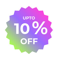 10 percent off discount label with colorful gradient circle design for sale and promotion banners